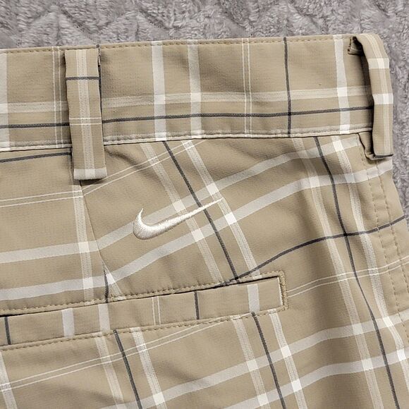 Nike Golf Shorts‎ Men's Size 36 Tan Beige Blue Plaid Dri-Fit Flat Front Pockets - Picture 8 of 9